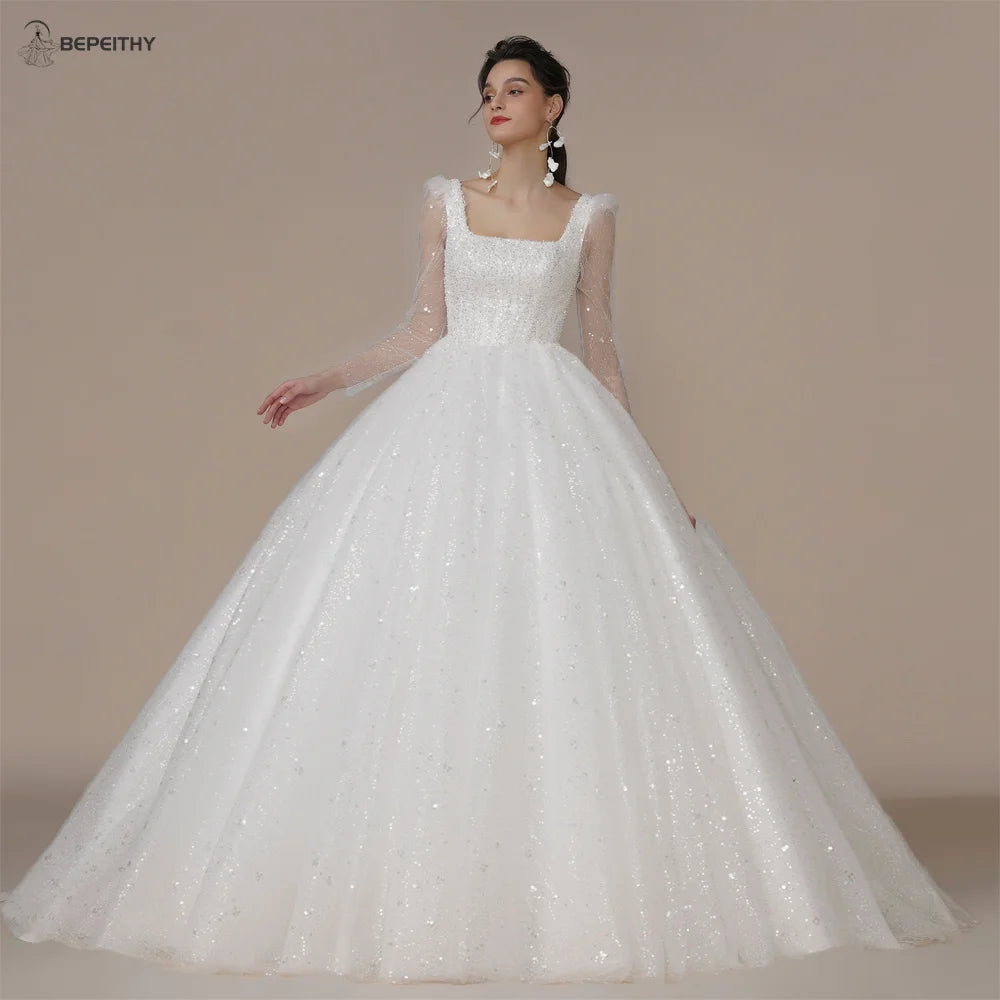 Princess Strapless Ivory Glitter Wedding Dresses Court Train Bride 3D Flower Romantic Shinny Bridal Gown The Clothing Company Sydney