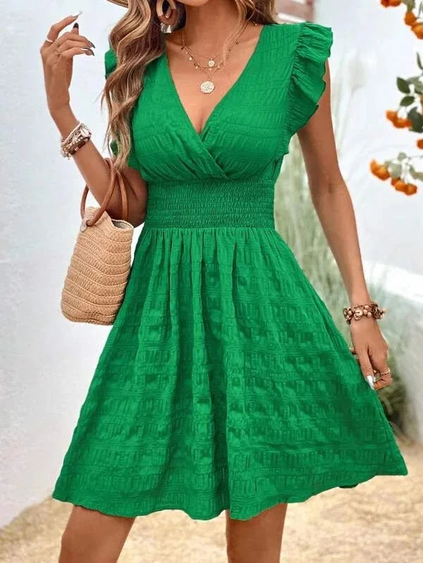 Elegant Short Summer Casual Slim Red Sleeveless Holiday Beach Dress Fashion V Neck A-line Dresses - The Clothing Company Sydney