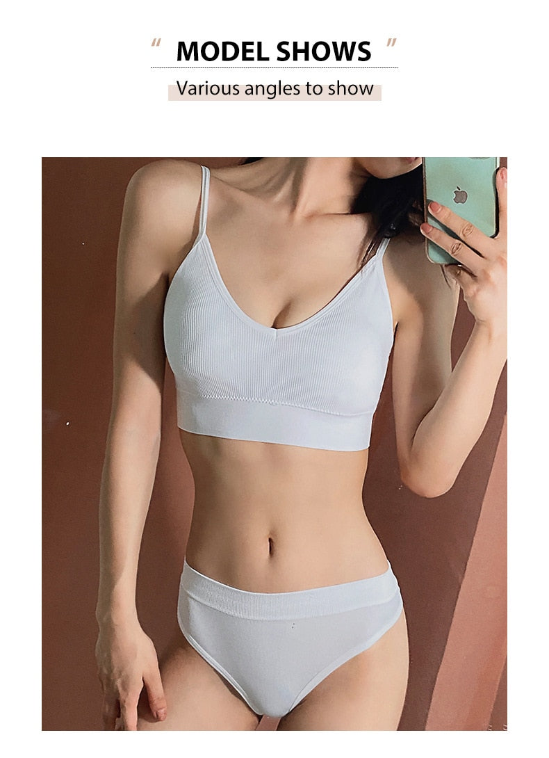 2 Piece French Soft Padded Top Ladies Set Seamless Bra Thong Low Waist Panties Wireless Backless Bralette Underwear The Clothing Company Sydney
