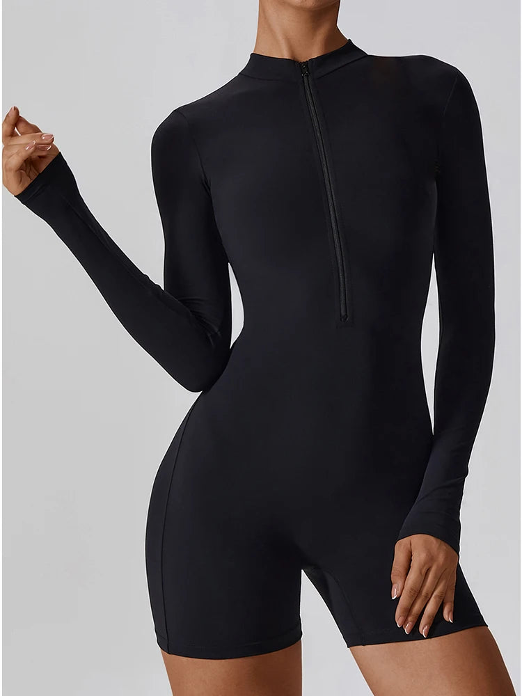 Summer Zipper Workout Jumpsuit Sports Overalls Women Gym Clothing Running Fitness Suits Gym Tracksuit Short Sportswear Yoga Set - The Clothing Company Sydney