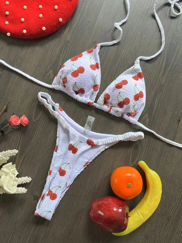 Swimwear Cherry Print Thong Bikini Set Thong Swimsuit Two Piece Bathing Suit Beach Wear The Clothing Company Sydney