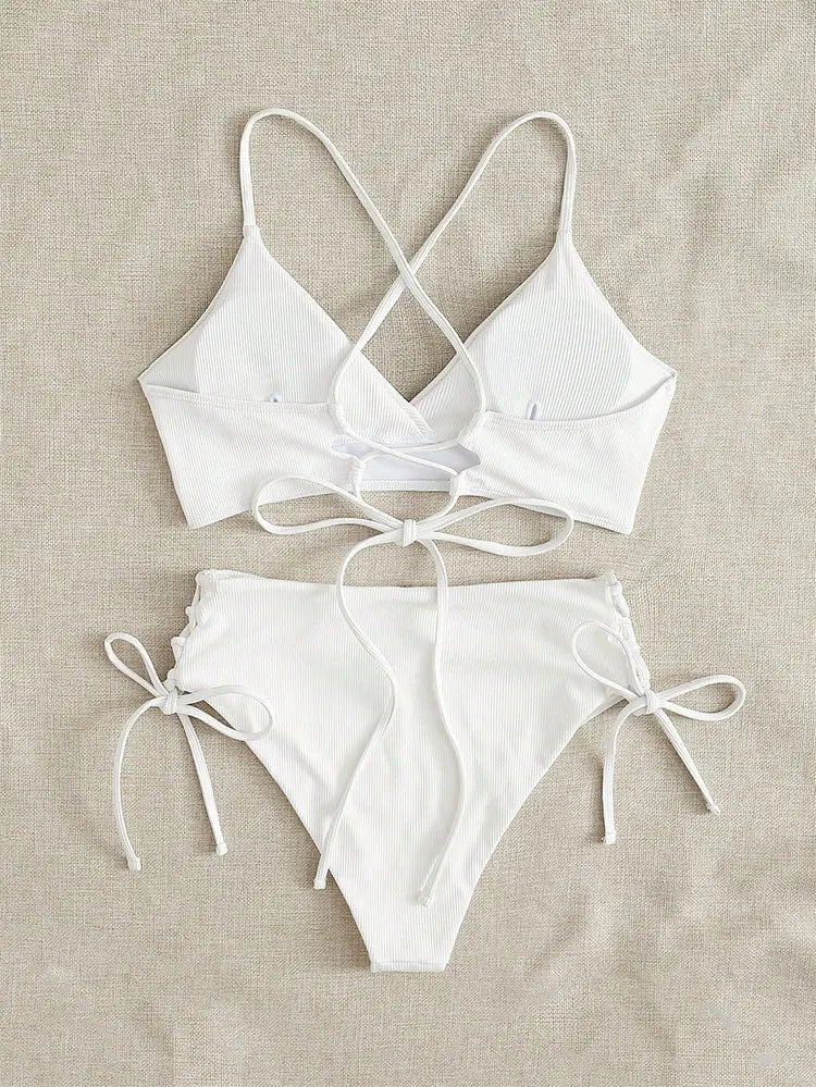 V-Neck Split Bikini Set for Women Swimsuit Lace Up Triangular Beach Swimwear Bathing Suit The Clothing Company Sydney