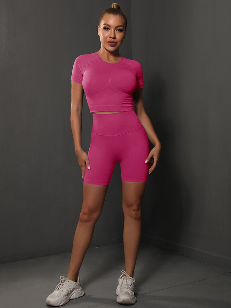 2 Piece Seamless Yoga Set Gym Sportswear Sport Top and High Waist Short Suit Fitness Workout Butt Lifting Short Tight Suit The Clothing Company Sydney