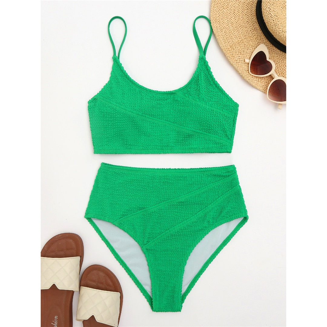 2 Piece Wrinkled Crinkled High Waist Bikini Swimsuit Women Swimwear Bather Bathing Suit Bikini Set The Clothing Company Sydney
