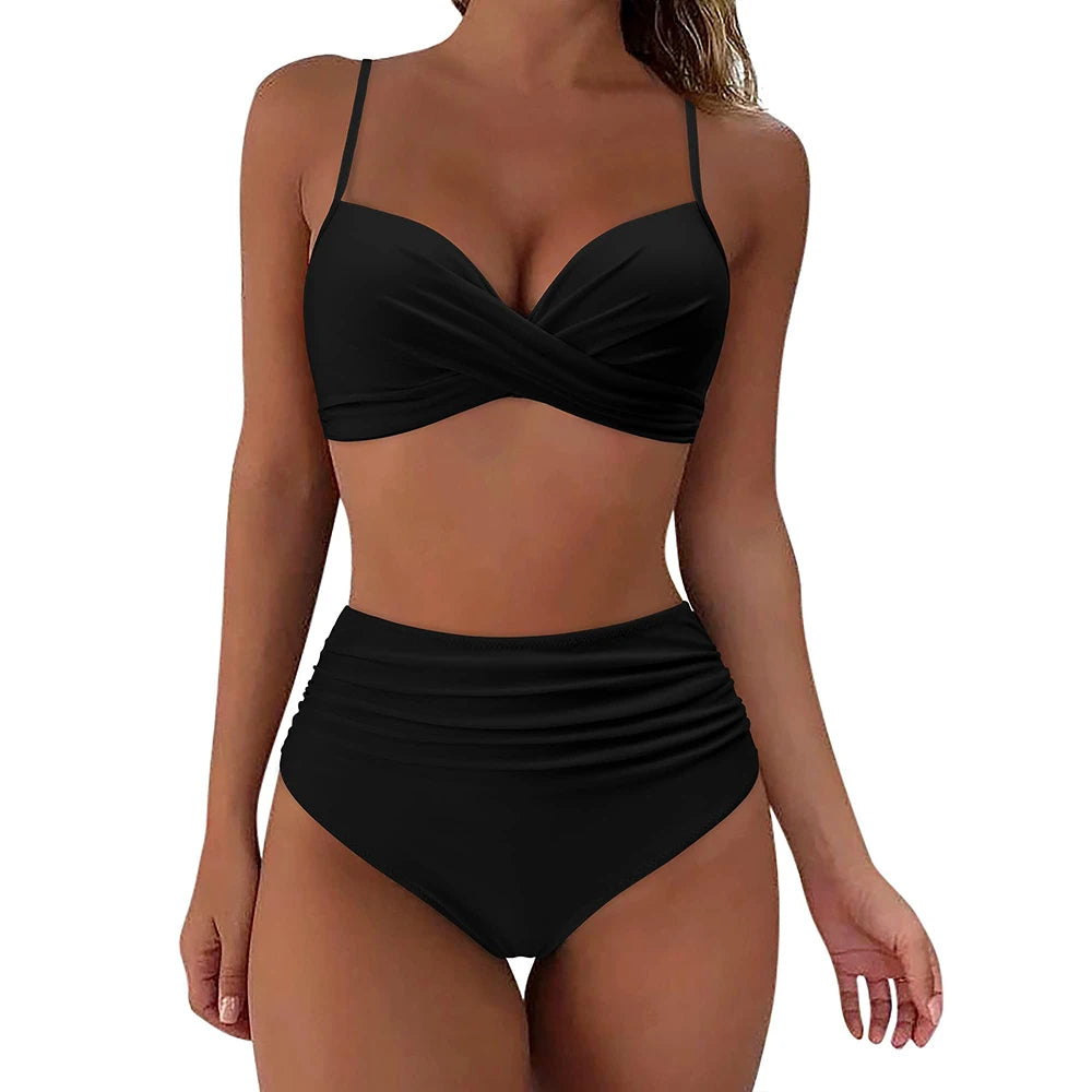 Vintage High Waist Women Push Up Swimwear Printed Swimsuit Beachwear Summer Bathers Bathing Suit Bikini Set - The Clothing Company Sydney