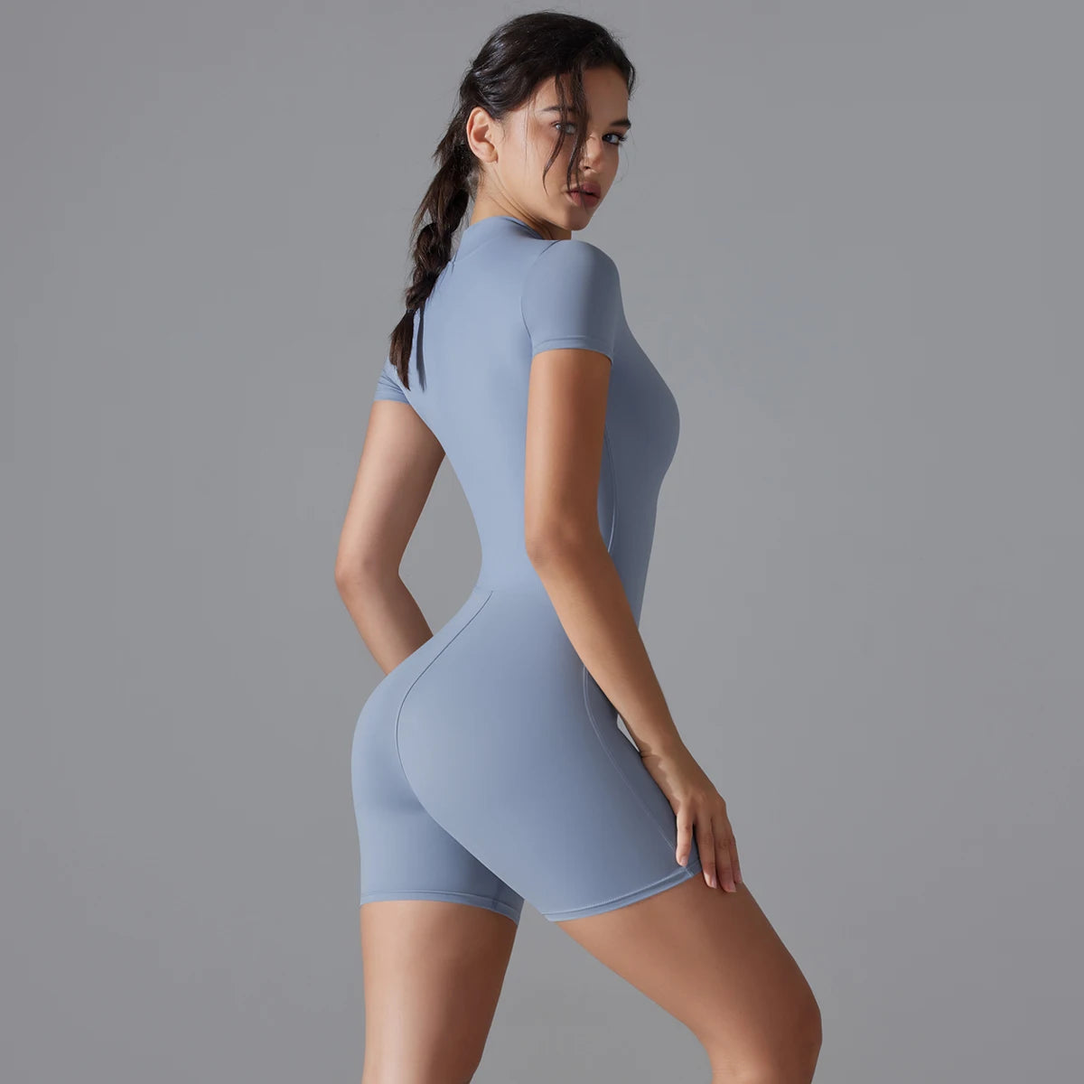 Yoga Set Women's Jumpsuits One-Piece Suit Zipper Short Sleeve Gym Push Up Workout Fitness Bodysuit Sportswear - The Clothing Company Sydney