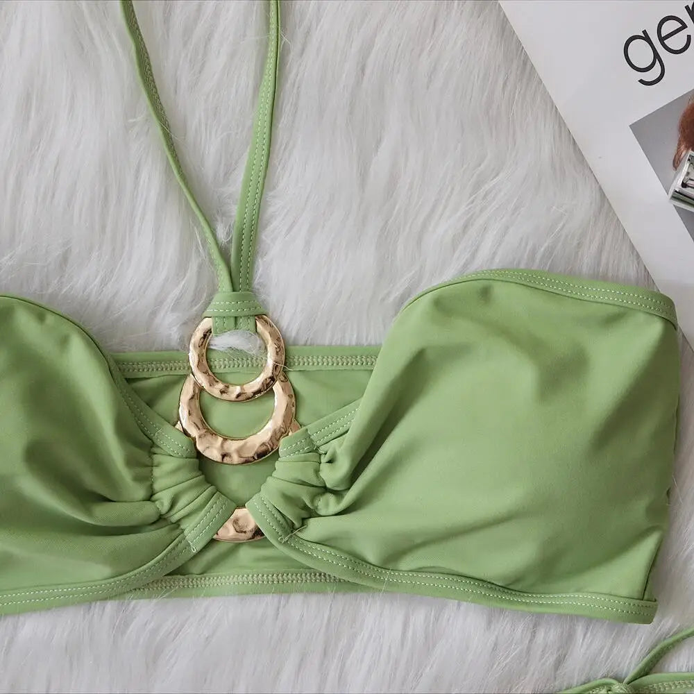 2 Piece Rhinestone Swimsuit Crystal Thong String Bikini Set Swimwear Beach Wear Bathing Suit - The Clothing Company Sydney