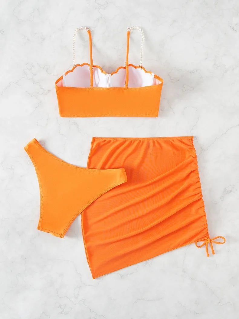 3 Piece Women's Swimsuit Off Shoulder Suspender Pure Cotton Fashion Backless Beach Split Swimwear - The Clothing Company Sydney