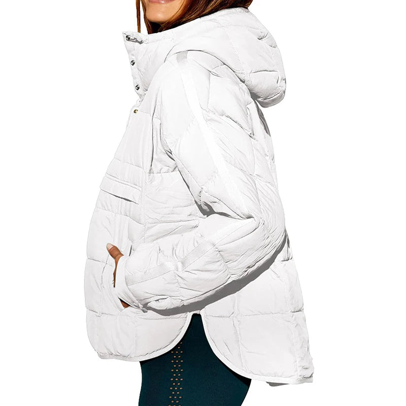 Autumn Winter Padded Jacket For Women Fashion Pockets Long Sleeves Hooded Pullovers Casual Coat - The Clothing Company Sydney