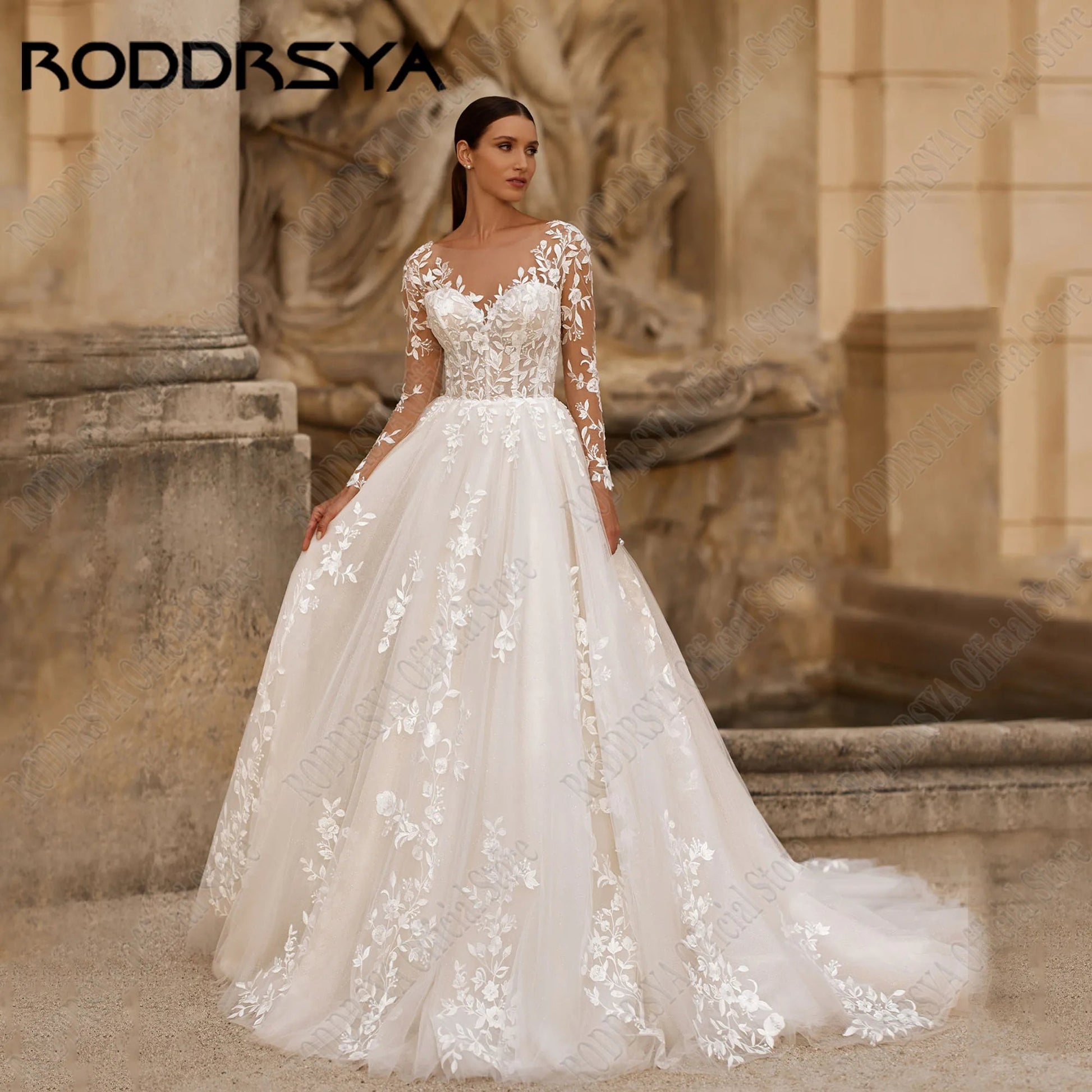 O-Neck Applique Lace Wedding Gowns Women Long Sleeves Boho A-Line Elegant Bride Dresses Customized Dress The Clothing Company Sydney