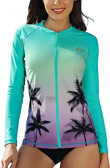 Women's Rash Guard UPF 50+ Crew Neck Long Sleeves Zipper Gradients Color Quick Dry Soft Swimming Surfing Tops The Clothing Company Sydney