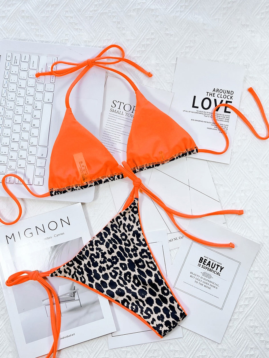 2 Piece Leopard Micro Bikini Swimsuit Swimwear Thong Bikinis Sets Brazilian Halter Beach Wear Bathing Suits The Clothing Company Sydney