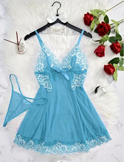Slip Nightdress Contrast Lace Round Neck Backless Sleep Mini Dress Women's Sleepwear & Dresses The Clothing Company Sydney