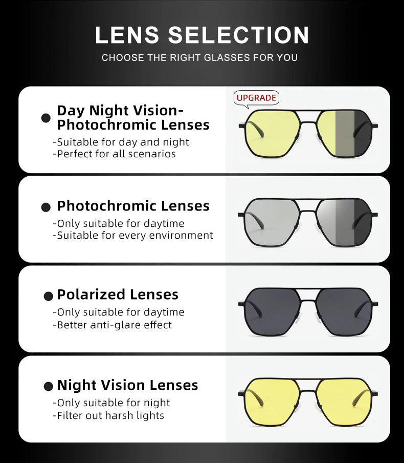 Fashion Aluminum Photochromic Sunglasses Men Women Polarised Sun Glasses Chameleon Anti-glare Driving Sunglasses - The Clothing Company Sydney