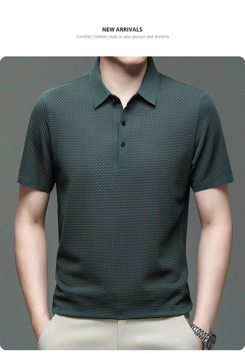 Summer Men's Lop-up Hollow Short-sleeved Polo Shirt Ice Silk Breathable Business Fashion T-Shirt Male Top The Clothing Company Sydney
