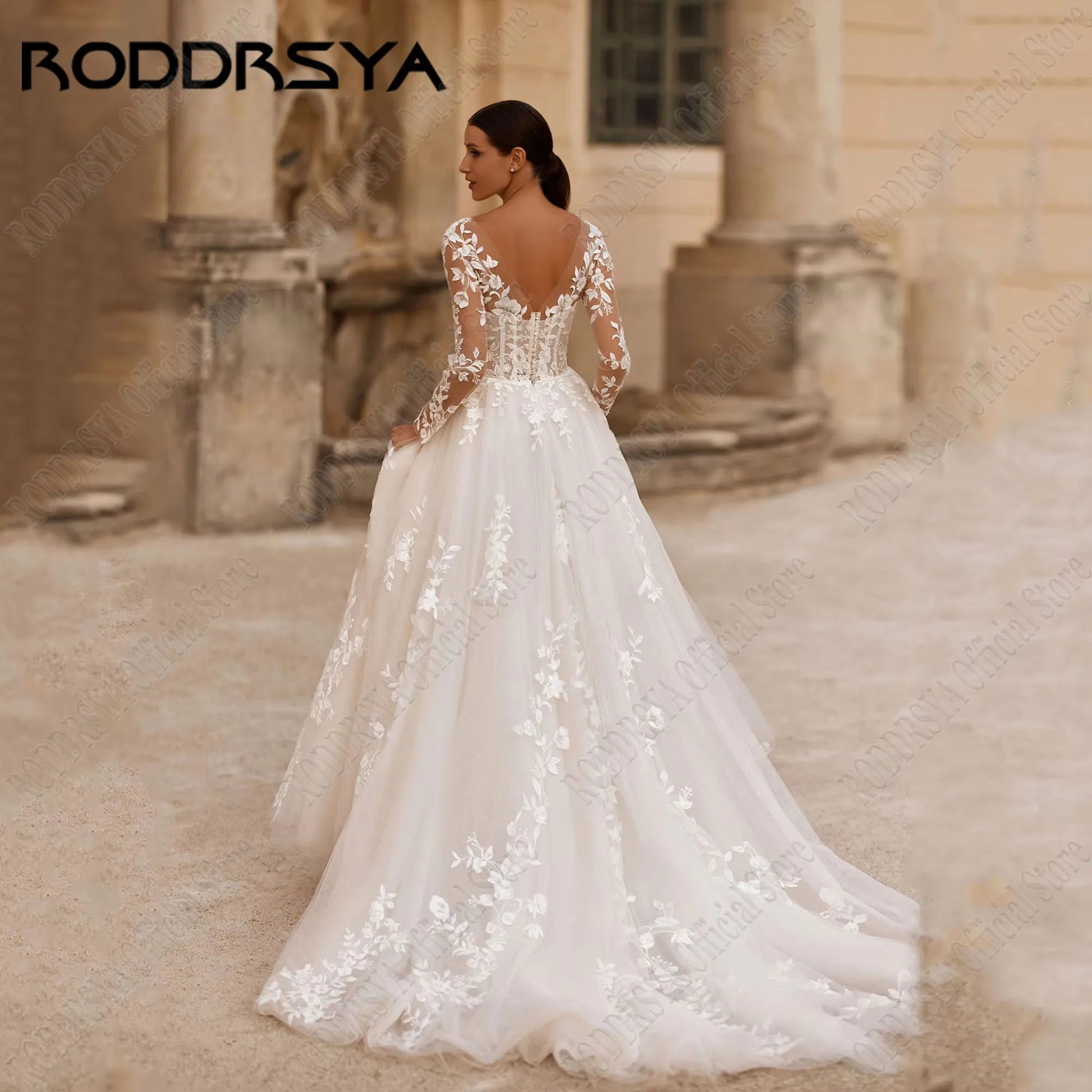 O-Neck Applique Lace Wedding Gowns Women Long Sleeves Boho A-Line Elegant Bride Dresses Customized Dress The Clothing Company Sydney