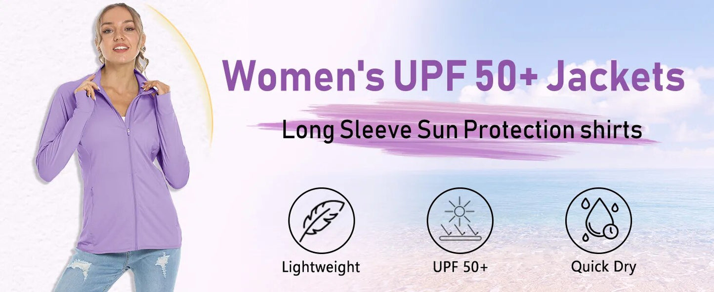 UPF 50+ Sun Protection Summer Shirts Women's Long Sleeve Shirts Full Zip Casual Jackets Zipper Pockets Golf Athlete Tops The Clothing Company Sydney