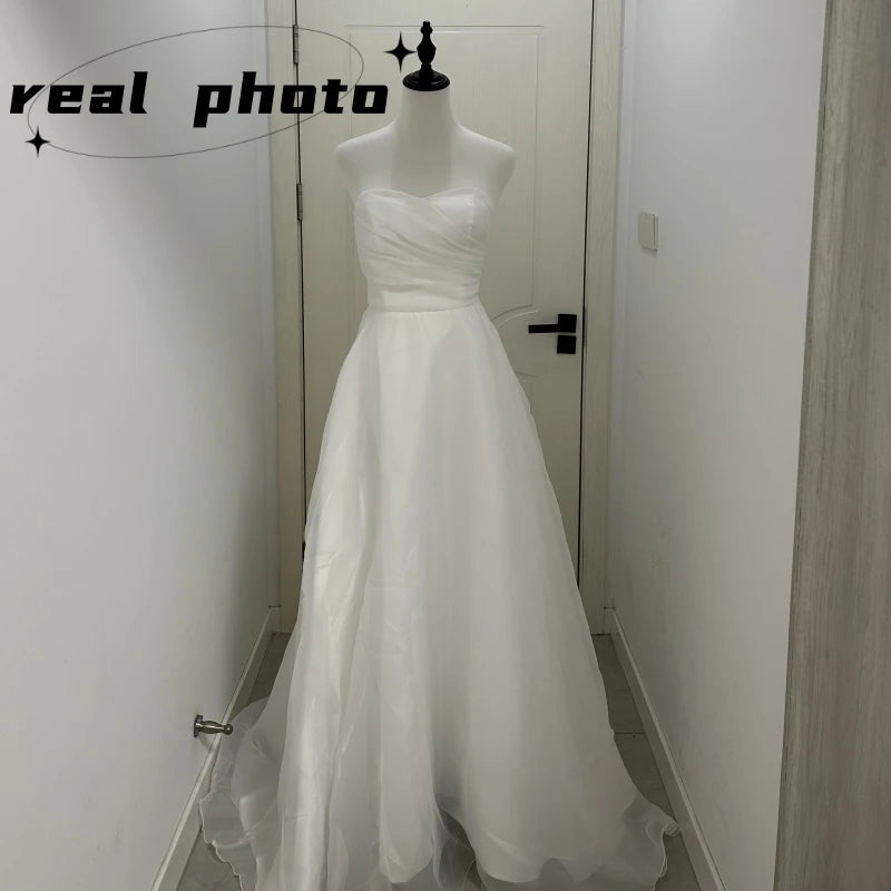 Strapless Elegant A-line Sleeveless Classic Lace Up Small Train Wedding Dress - The Clothing Company Sydney
