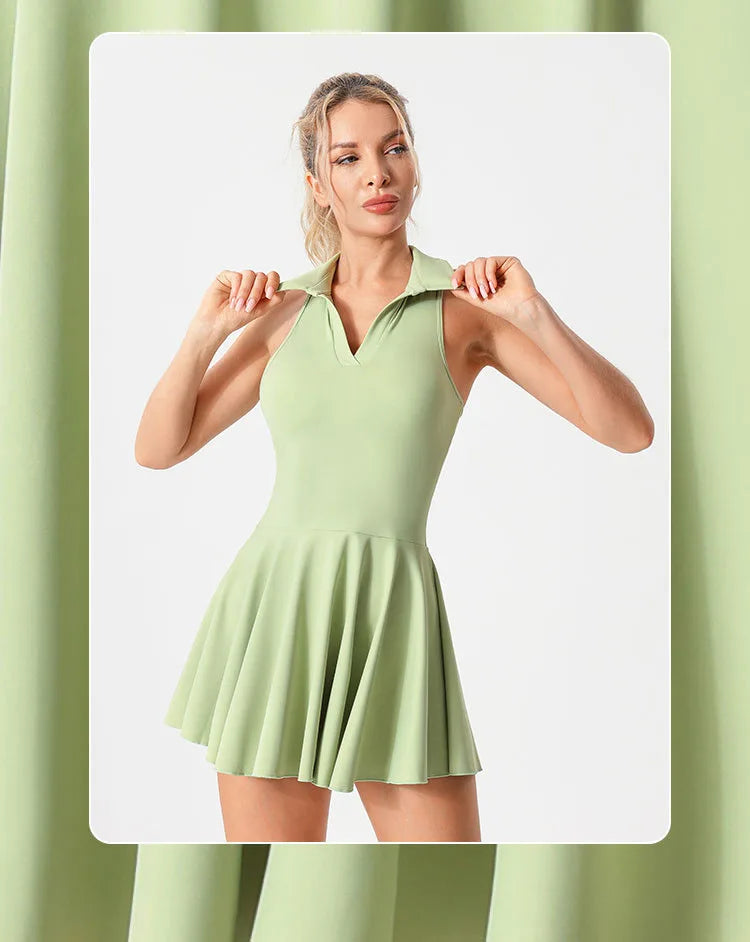 Tennis Dress With Chest Pads Shorts Stretchy Fitness Skorts Tummy Control Yoga Skirts Gym Clothing Activewear - The Clothing Company Sydney