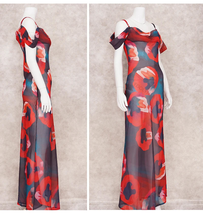 Spaghetti Strap Cold Shoulder Vacation Print Boho Dress Tunic Women Summer Clothes Beach Wear Swim Suit Cover Up Dress The Clothing Company Sydney