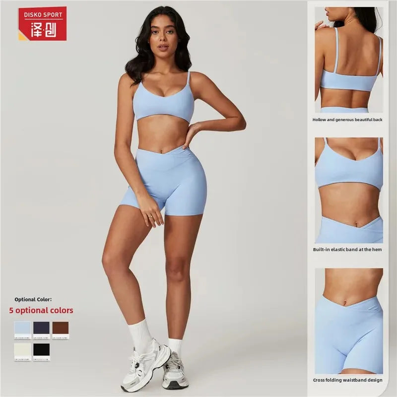 Quick-Dry Yoga 2 Piece Suit Outer Wear Running Sports Short Sleeves Women's Backless Fitness Wear Green Gym Clothing The Clothing Company Sydney