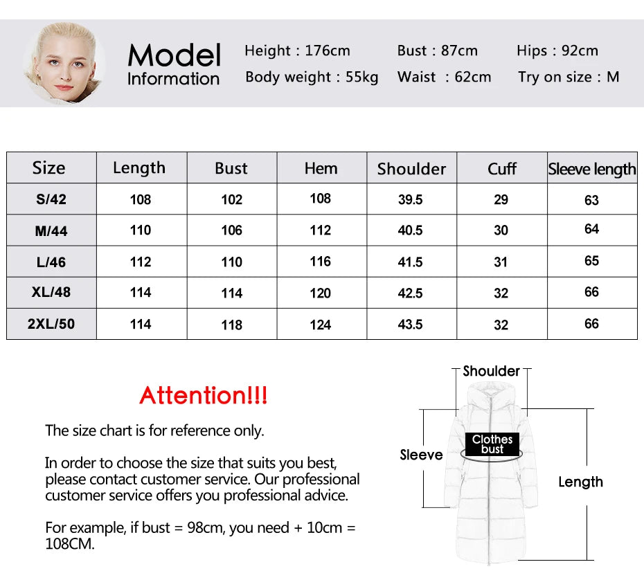 Women's Outwear Parka Super Long Warm And Windproof Zipper Cotton Coat Winter Jackets - The Clothing Company Sydney