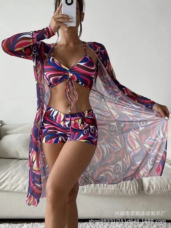 3 Piece Summer Print Swimsuits Tankini Sets Swimwear Beach Wear Bathing Suits Pool Women's Swimming Suit - The Clothing Company Sydney