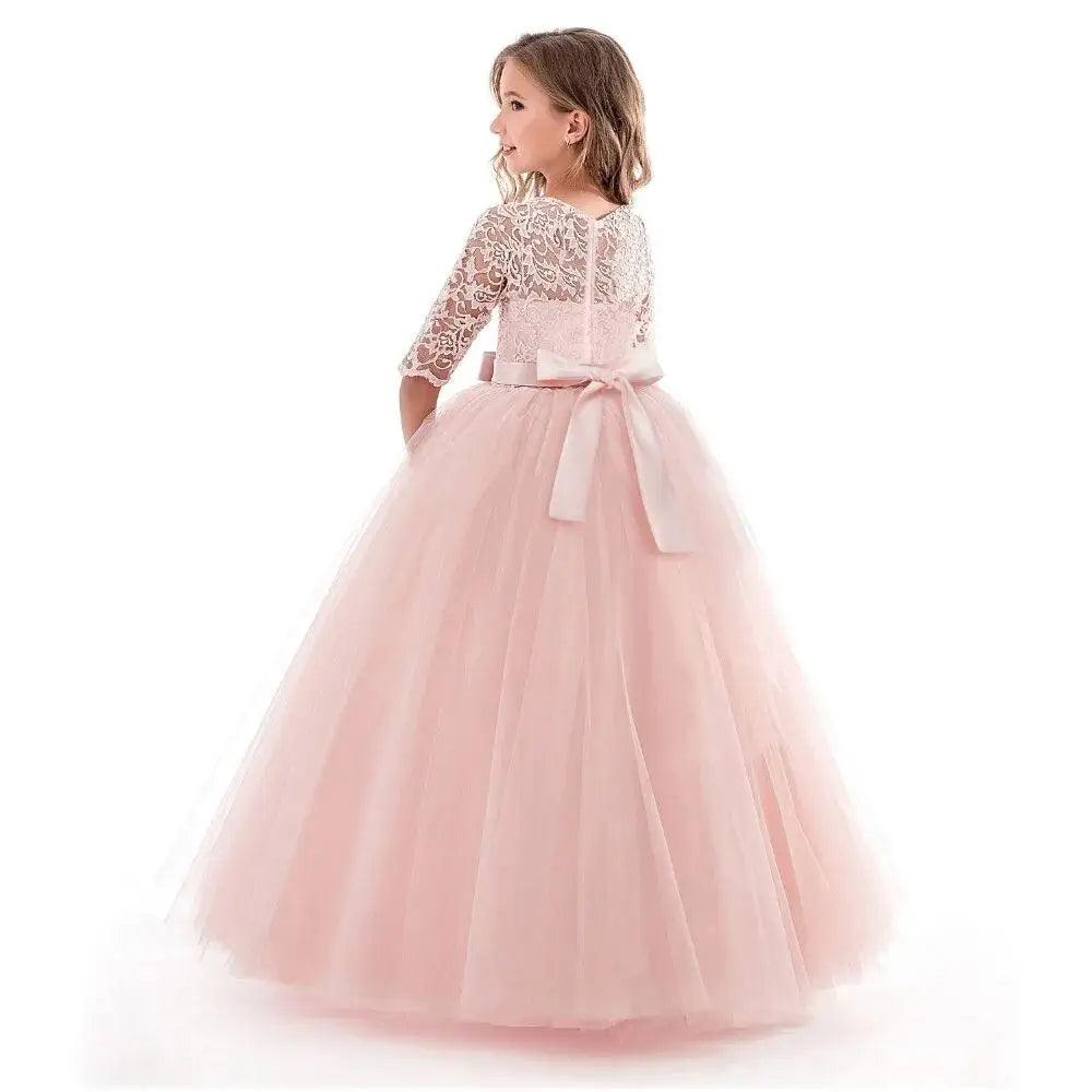 Kids dress birthday party girl princess dress bow fluffy lace flower girl wedding dress girl elegant evening dress - The Clothing Company Sydney