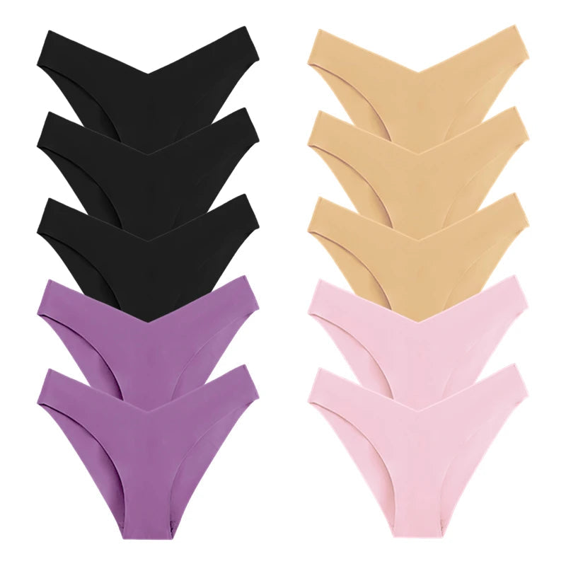 10 Pack Women's Seamless Panties V-Type Drop Waist Female Underwear Ice Silk Underpants Briefs The Clothing Company Sydney