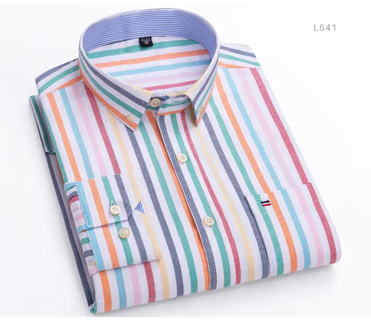 Men's Versatile Casual Checkered Oxford Cotton Shirts Single Pocket Long Sleeve Standard-fit Button Down Gingham Striped Shirt The Clothing Company Sydney