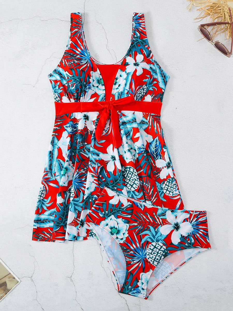 Floral Tankini Set 2 Piece Women Swimsuit High Waist Swimwear Bathers Bathing Swimming Suit Summer Beachwear
