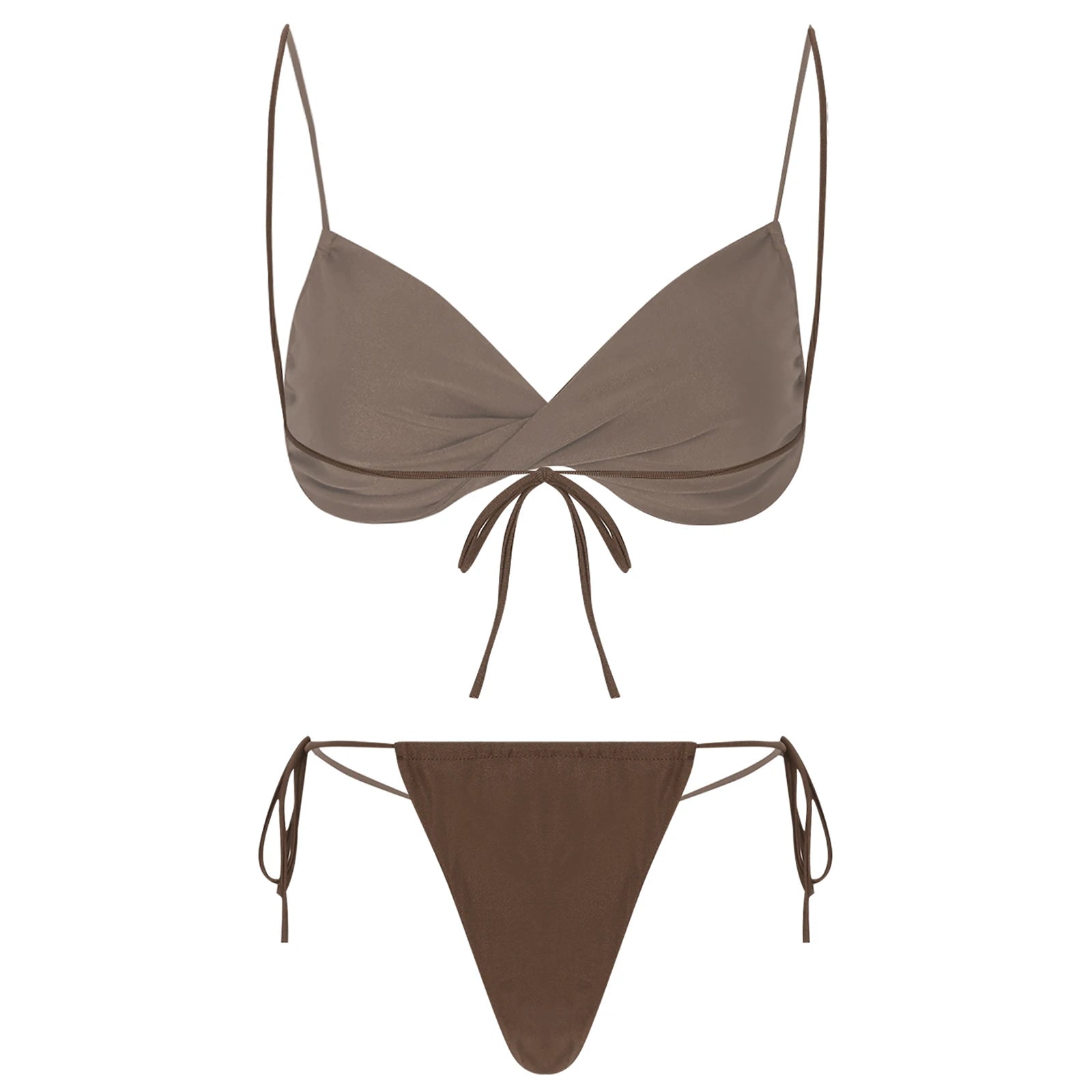 Womens Bikini Set Bathing Suit Pad Free Bra Top with High Cut Thong Briefs Side Tie Tying 2 Piece Swimwear Pool Beach Wear - The Clothing Company Sydney