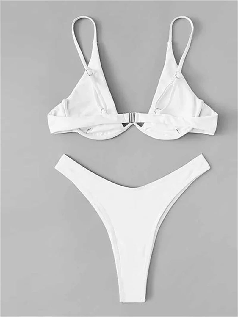 2 Piece Underwire Bikini Women Solid Red Push Up Bra Thong Swimsuit Haler V Neck Bathing Suit Mini Micro Thong Swimwear The Clothing Company Sydney