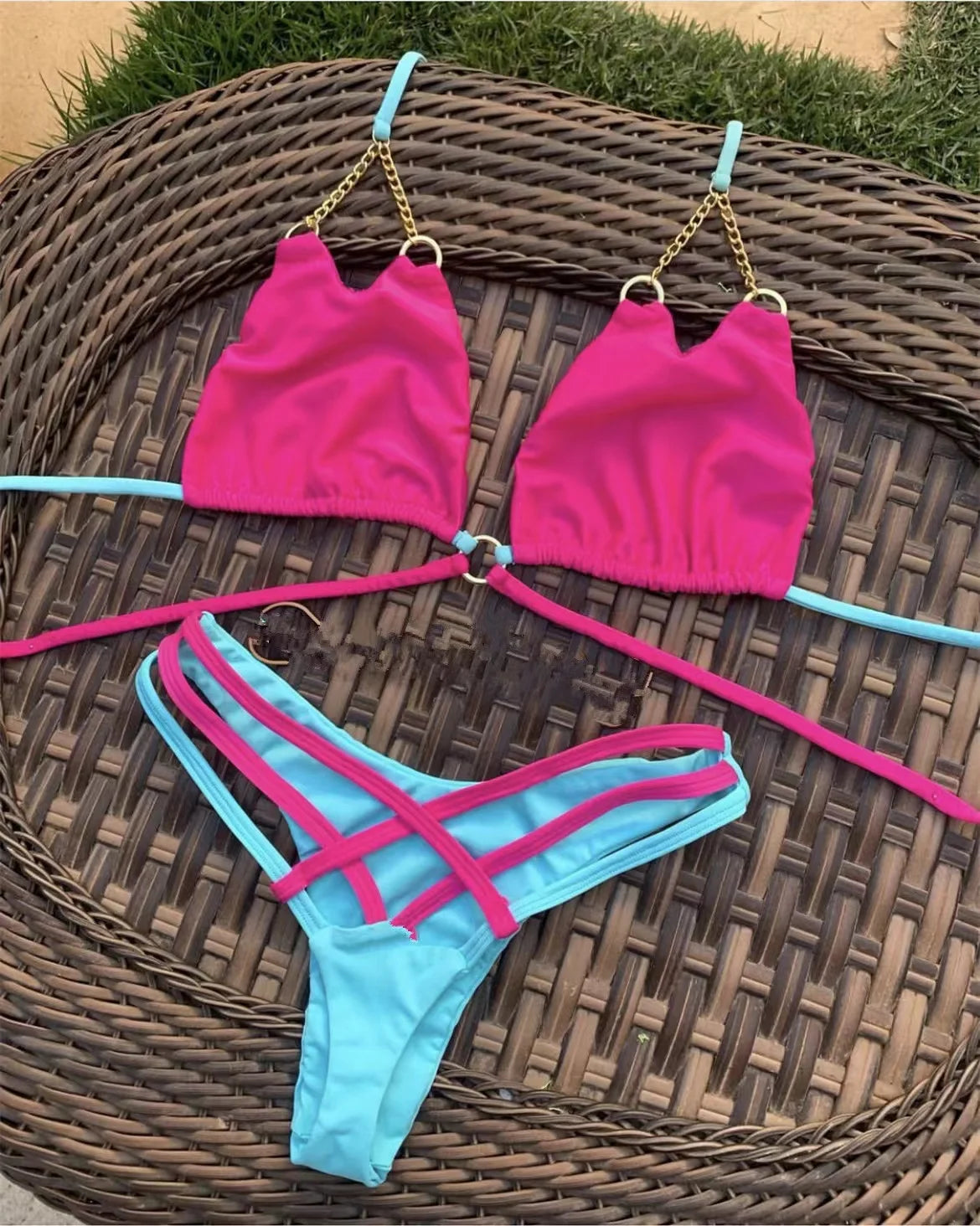 Metal Chain Decoration Swimwear Women Bikini Push Up Swimsuit Two Pieces Bathing Suit - The Clothing Company Sydney