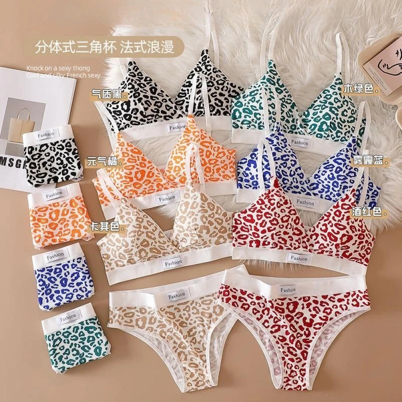 Women's Seamless Bra Set Leopard V-neck Brassieres and Low Rise Panties Lingerie Sport Bra Top Female Cotton Underwear Set - The Clothing Company Sydney
