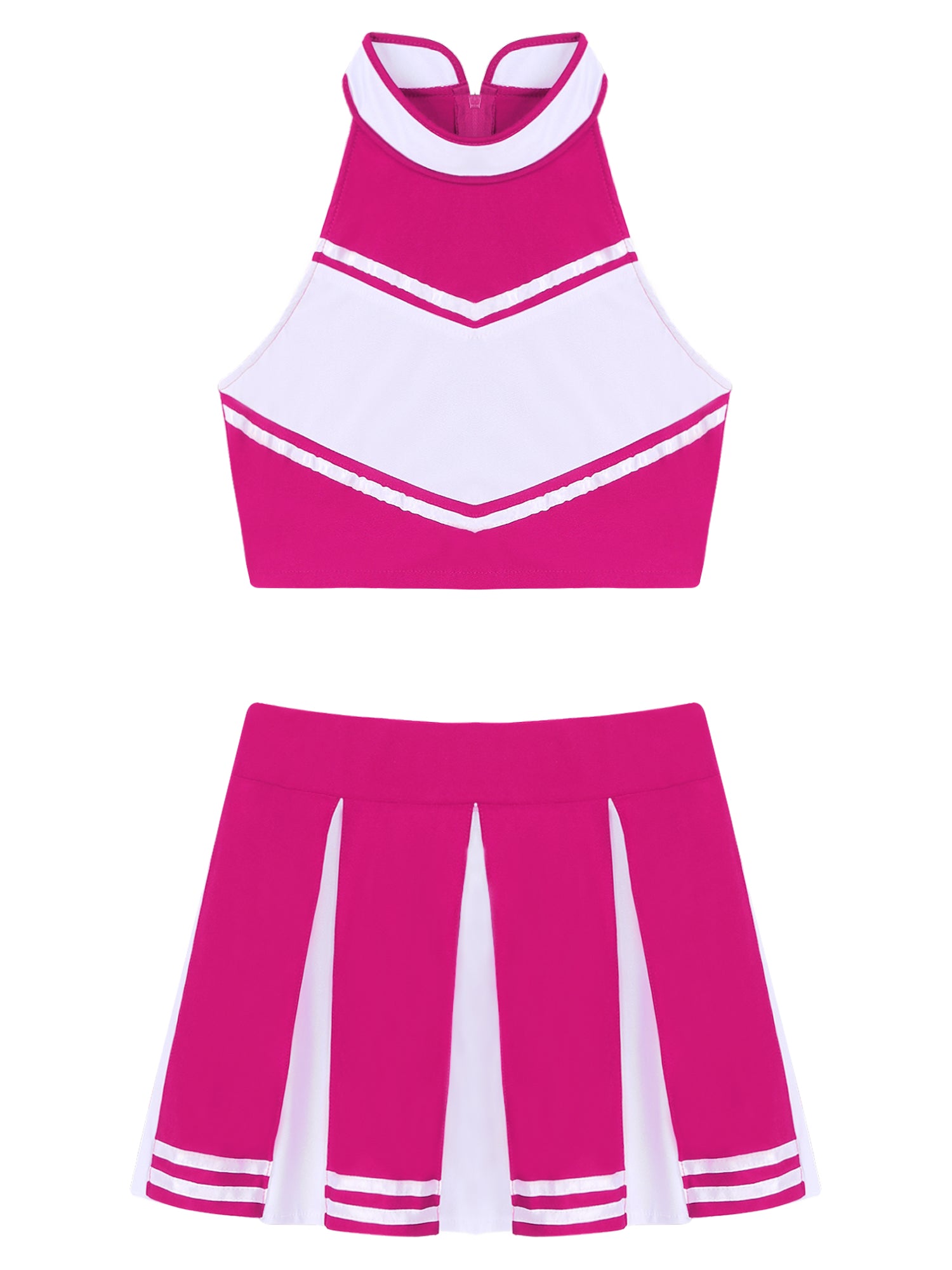 Women's Cheerleading Costume Uniform Carnival Cosplay Outfit Stand Collar Sleeveless Crop Top with Mini Pleated Skirt - The Clothing Company Sydney