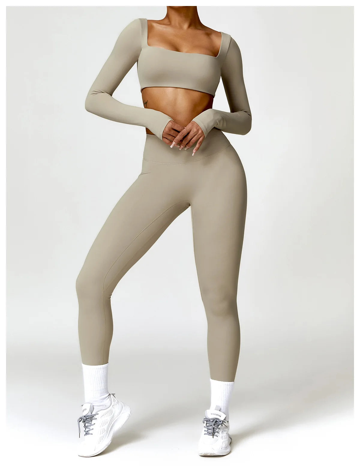 2 Piece Long Sleeve Gym Set Women Yoga Clothes Quick-Drying Sportswear Running Leggings Workout Sports Crop Top Shorts - The Clothing Company Sydney