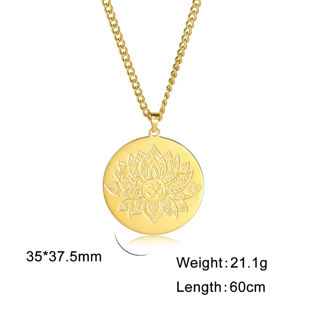 Yoga Lotus Om Aum Symbol Pendant Necklace Hindu Buddhist Stainless Steel Chain Meditation Spiritual Religious Jewellery The Clothing Company Sydney