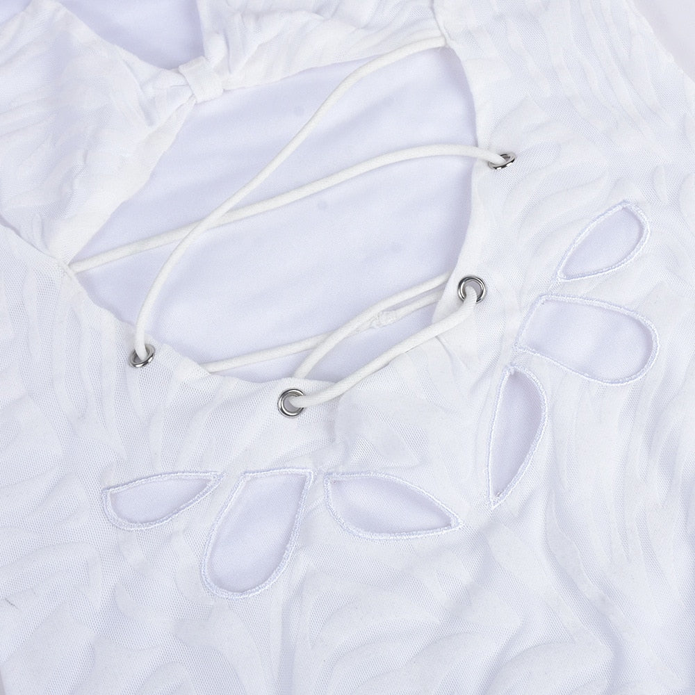 Textured Lace Up Bandage Mini Dress Outfit for Women Long Sleeve Bodycon Dresses Streetwear Spring Clothes The Clothing Company Sydney