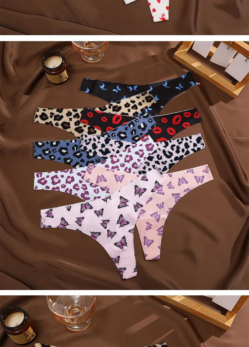 7 Pack Ice Silk G-String Thong Women's Seamless Panties Low Waist Print Underwear Lingerie - The Clothing Company Sydney