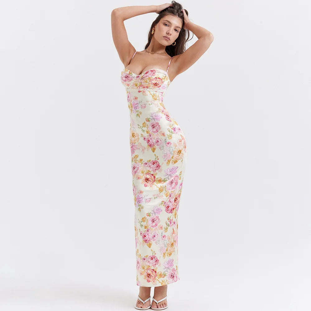 Summer Spaghetti Strap Floral Print Party Dresses Elegant Maxi Bodycon Wedding Guest Holiday Dress The Clothing Company Sydney