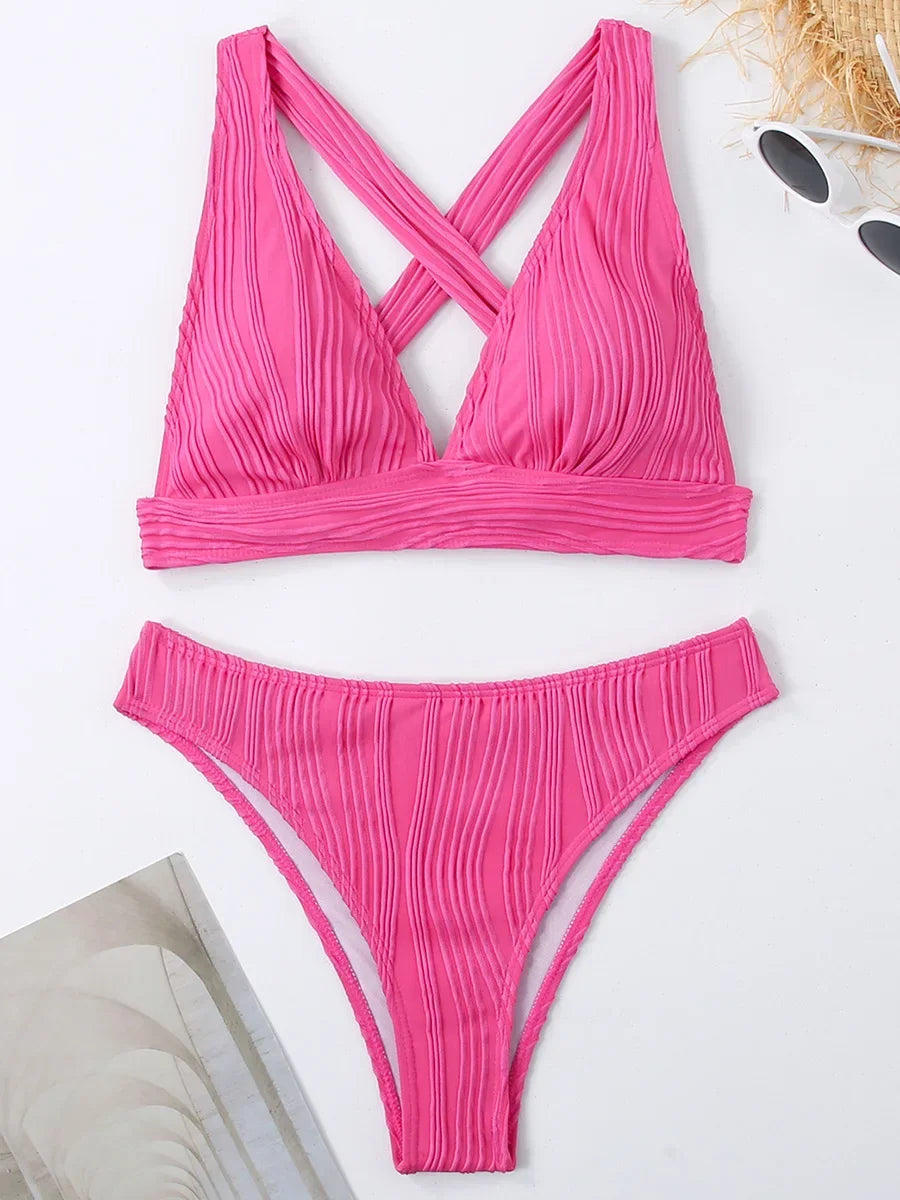 2 Piece Wrinkled Crinkled Bikini Swimwear Swimsuit Two-pieces Bikini Set High Cut Bathing Suit Swim Beach Wear The Clothing Company Sydney