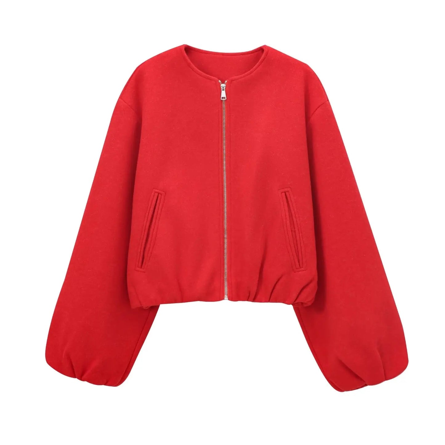 Women's Red Zipper Bomber Jackets Soft Cropped Jackets Long Sleeve Sports Jacket Outerwear The Clothing Company Sydney