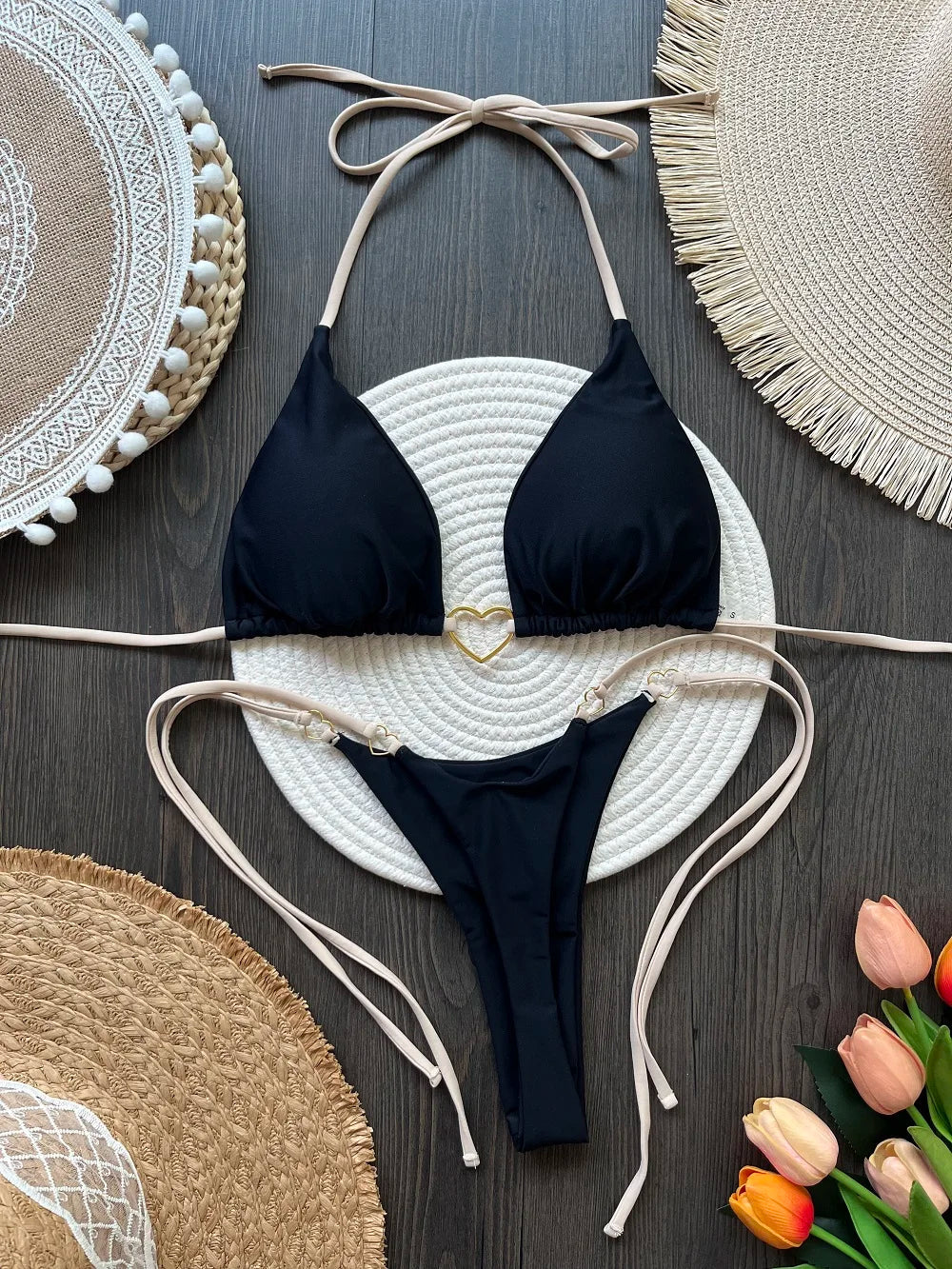 Halter Solid color Bikini Set Women's Swimsuit Two piece Triangle Thong Swimwear Bathing Suit The Clothing Company Sydney