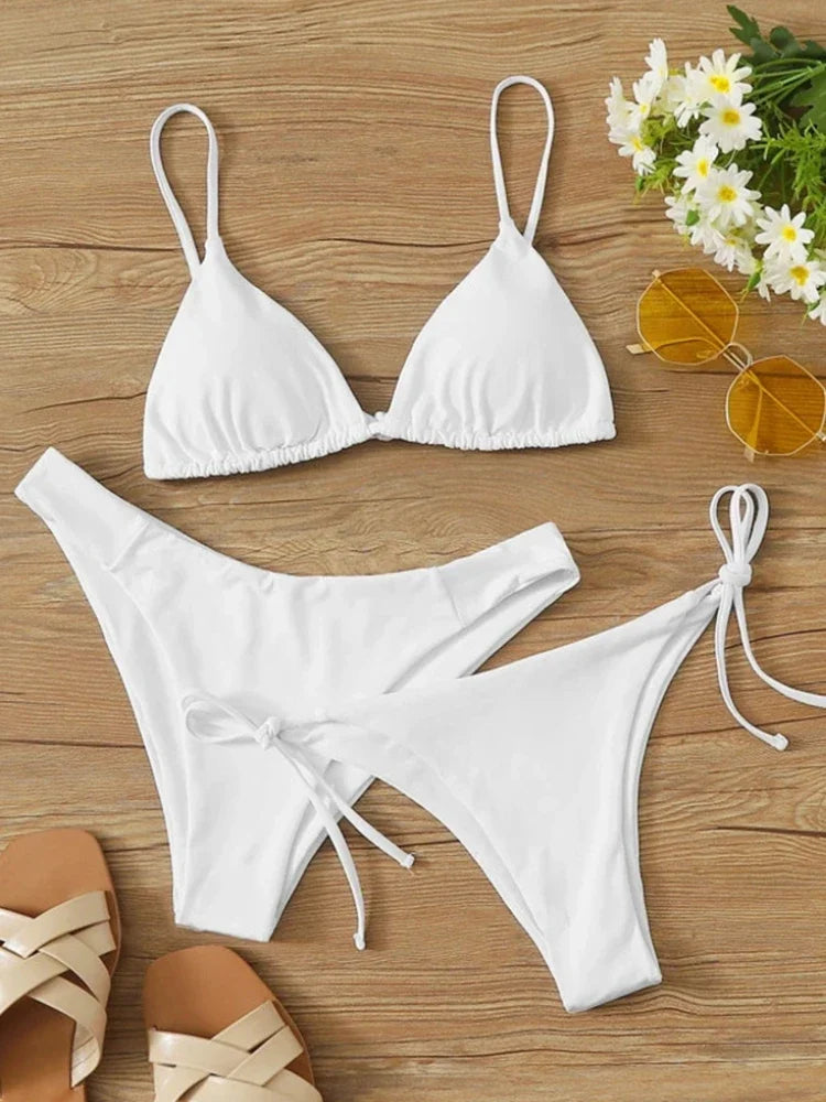 3 Piece Swimwear Women Lace Up Micro Bikini Set Solid Low Waist Swimsuit Beachwear Bathing Suit - The Clothing Company Sydney