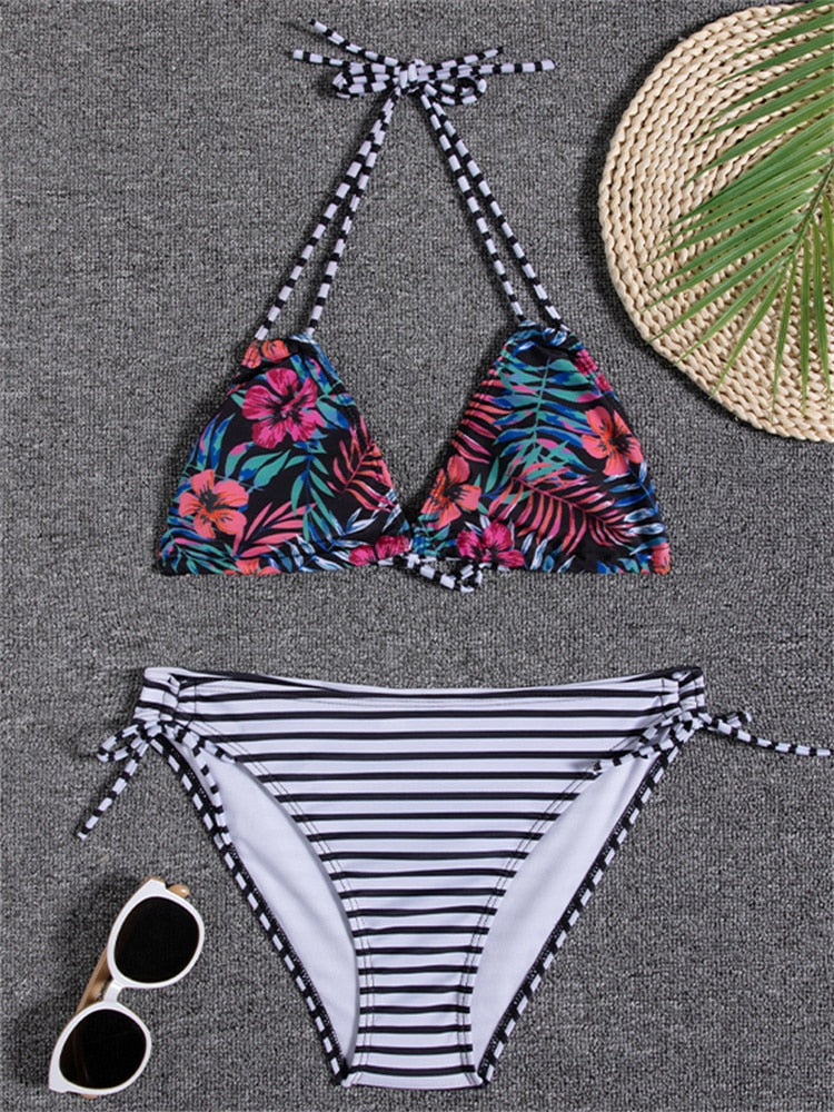 Two Piece Bikini Swimwear Women Swimsuit High Waist Striped Thong Bikini Set Summer Brazilian Beach Bathing Suit 2 Pieces The Clothing Company Sydney