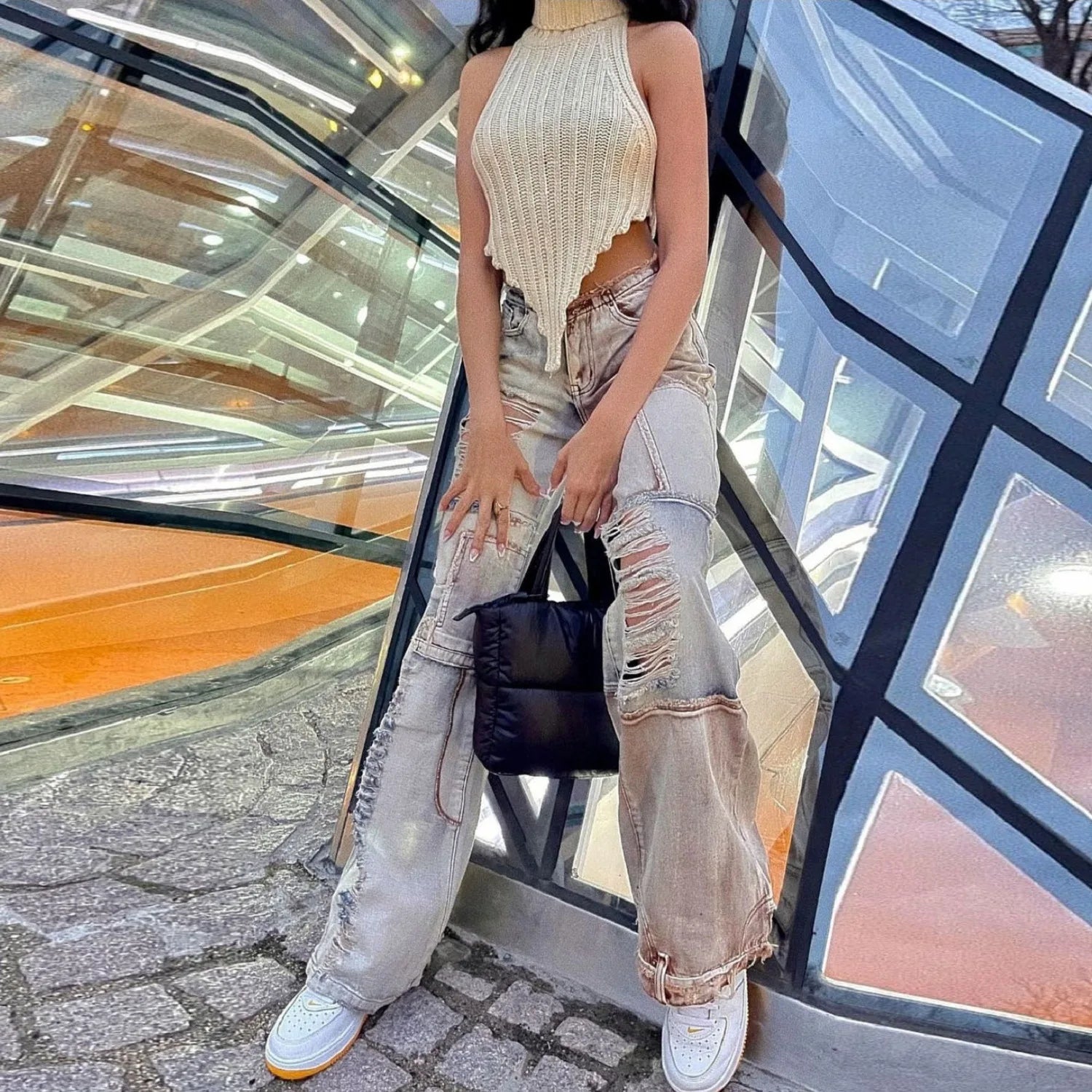 Fashion Knitted Turtleneck Crop Tops for Women Summer Sleeveless Backless Tanks Cropped Party Club Top The Clothing Company Sydney