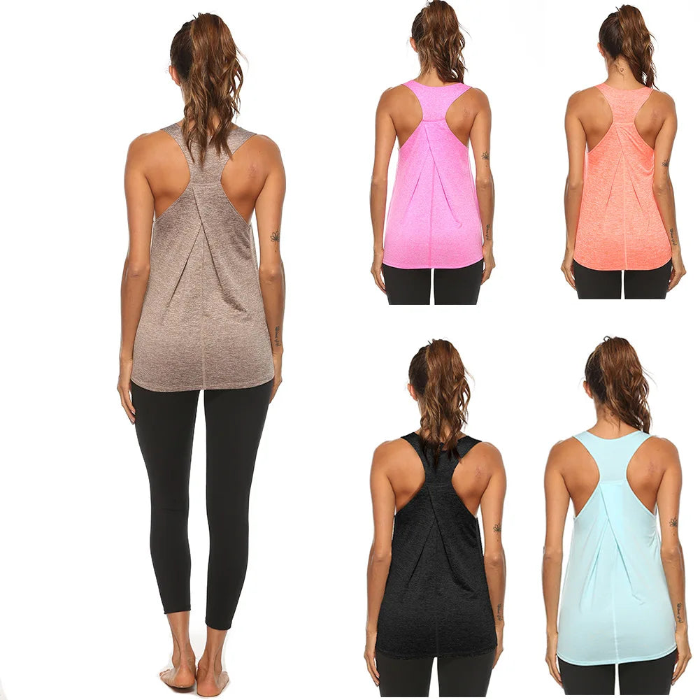 Women's Yoga Shirts Solid Sports Wear Fitness Gym Clothing Fit Top Workout Training Crop Tops Sleeveless Blouse T-shirts Quick Dry Top - The Clothing Company Sydney