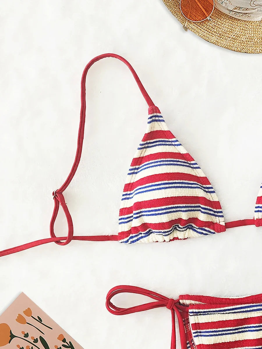 Push-Up Two-Piece Swimsuit Bathing Suit Micro Beachwear Stripe Bikini Set Swimwear - The Clothing Company Sydney