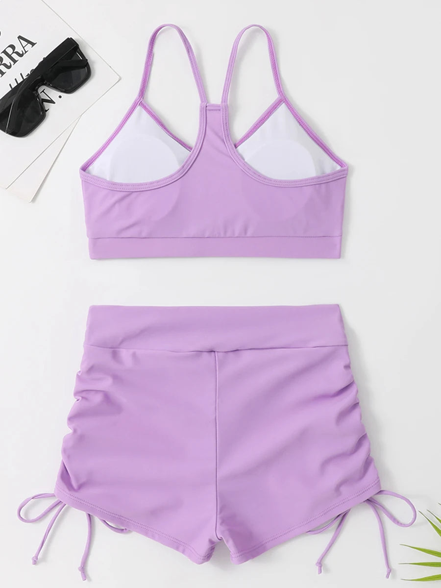 2 Piece Drawstring Front Shorts Bikinis High Waist Swimsuit Women Swimwear Bathers Bathing Swimming Swim Suit Beachwear - The Clothing Company Sydney